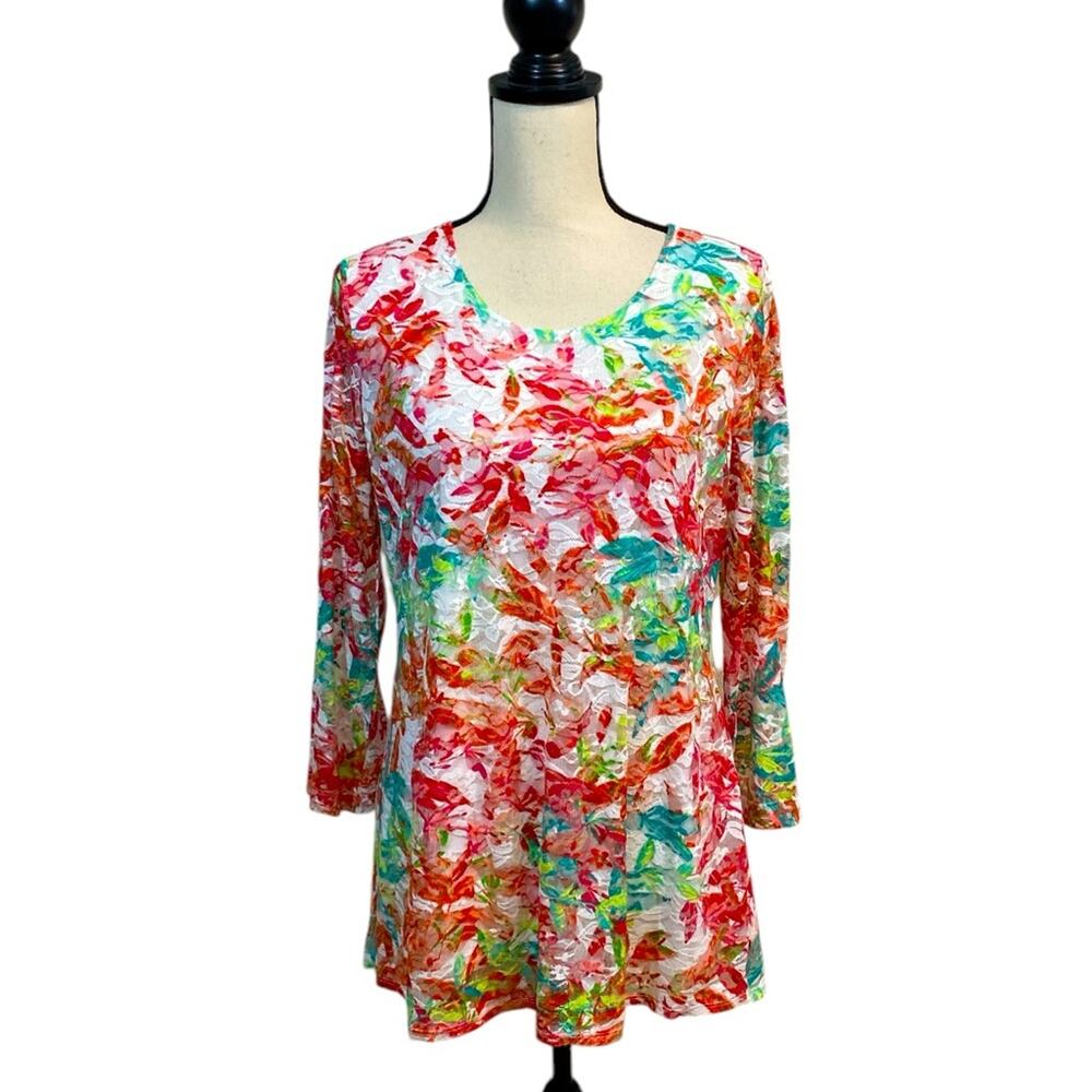 Susan Graver Multicolored Lace Hi-Lo Tunic Spring Summer Feminine Size Small